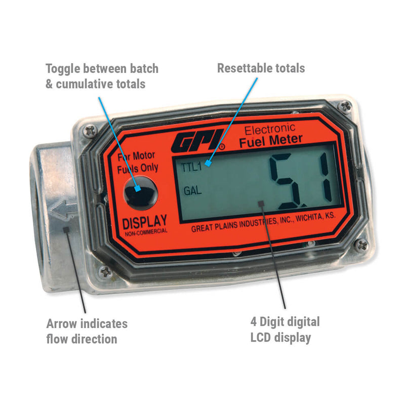 Load image into Gallery viewer, GPI  113255-1 01A31GM 1&quot; IN-LINE ALUM METER W/LCD READOUT 3-30GPM
