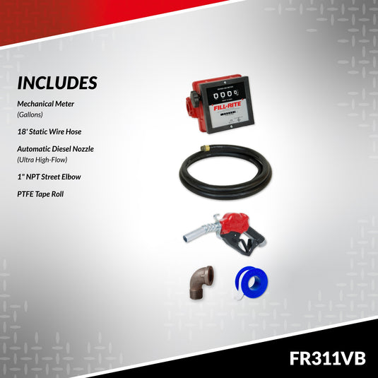 FR311VB 115 VOLT FILLRITE HIGH SPEED WITH METER, 1" x  18' HOSE,  HI FLOW AUTO DIESEL NOZZLE