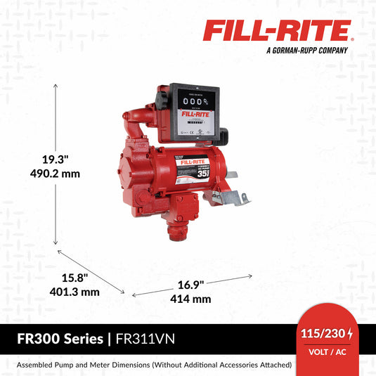 FR311VB 115 VOLT FILLRITE HIGH SPEED WITH METER, 1" x  18' HOSE,  HI FLOW AUTO DIESEL NOZZLE