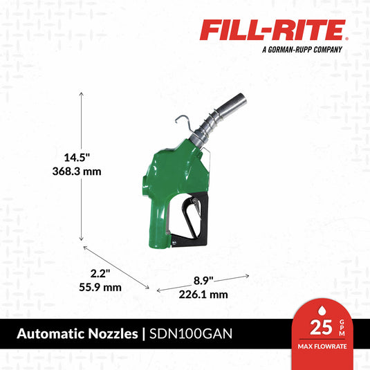 FILL-RITE DIESEL SPT 1" INLET GREEN FARM W/HOOK (SDN100GAN) EA